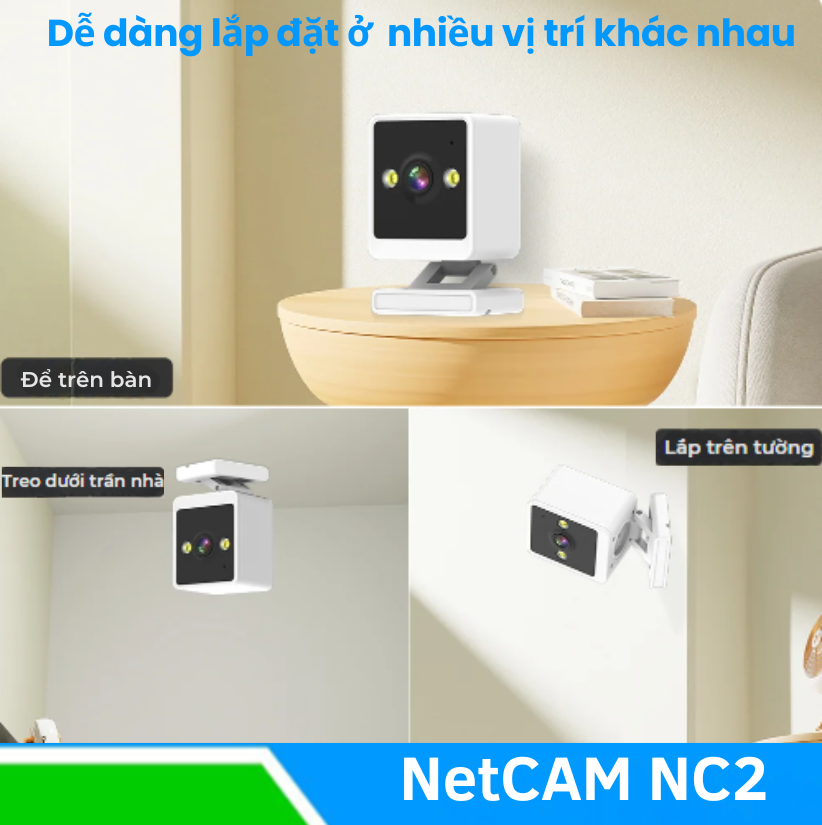 Camera WiFi Trong Nhà NetCAM NC2 2MP, Đế nam châm dễ dàng lắp đặt, Ghi hình màu Ban đêm - Hàng Chính Hãng