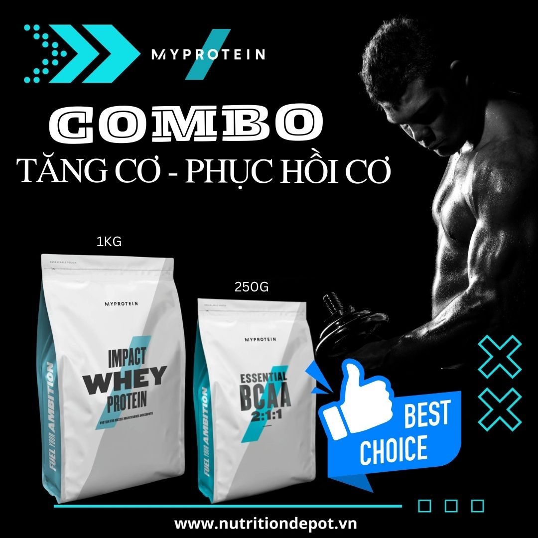 [Tiết Kiệm] Combo Tăng cơ và phục hồi cơ - Impact Whey Protein 1kg và BCAA 250g Myprotein – Nutrition Depot Vietnam