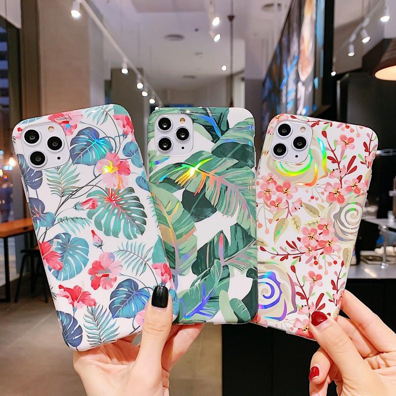 Ốp Iphon hình hoa lá ánh sáng xanh lấp lánh cho X/XS/XSMAX/11/11PROMAX/12MINI