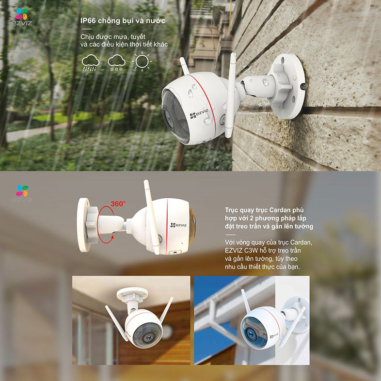 CAMERA WI-FI QUAN SÁT HỒNG NGOẠI (NGOÀI TRỜI) EZVIZ C3W Full HD 1080p, Chính hãng thương hiệu Mỹ.