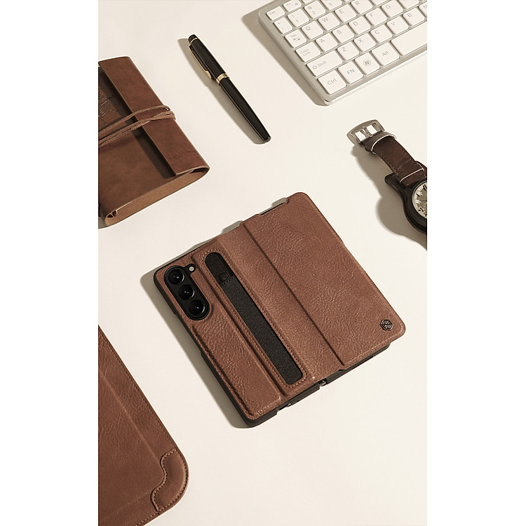 Bao da dành cho Samsung  Z Fold5 Nillkin Aoge Leather Cover - Hàng Chính Hãng (Tặng 2 túi PVC đựng thẻ ATM)