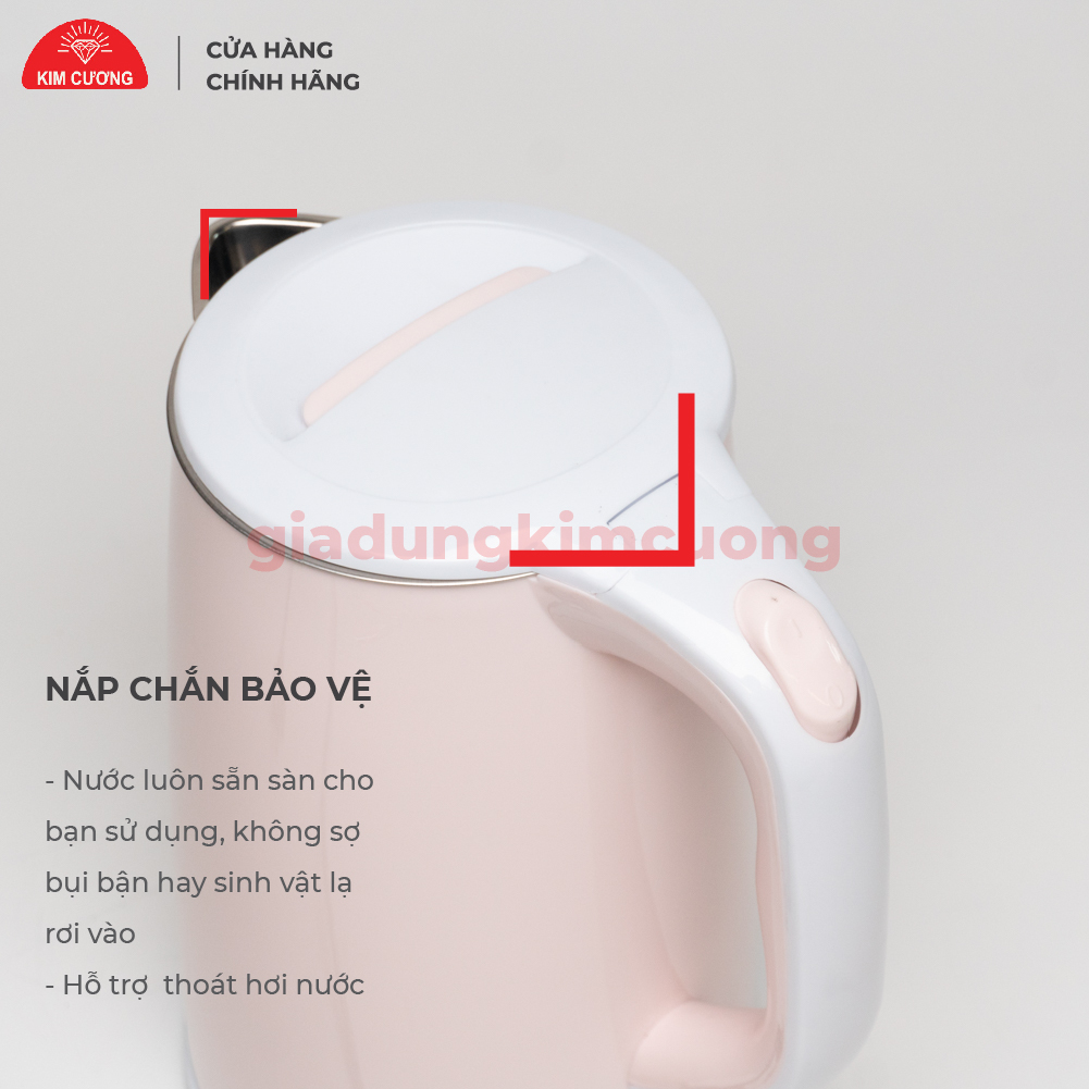 Ấm Đun Siêu Tốc 2.2 Lít Kim Cương - Nhựa Inox 2 Lớp - Hàng Chính Hãng