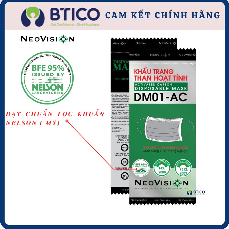 Combo 50 Khẩu trang than hoạt tính DM01-AC đạt chuẩn lọc khuẩn Nelson (Hoa Kỳ)