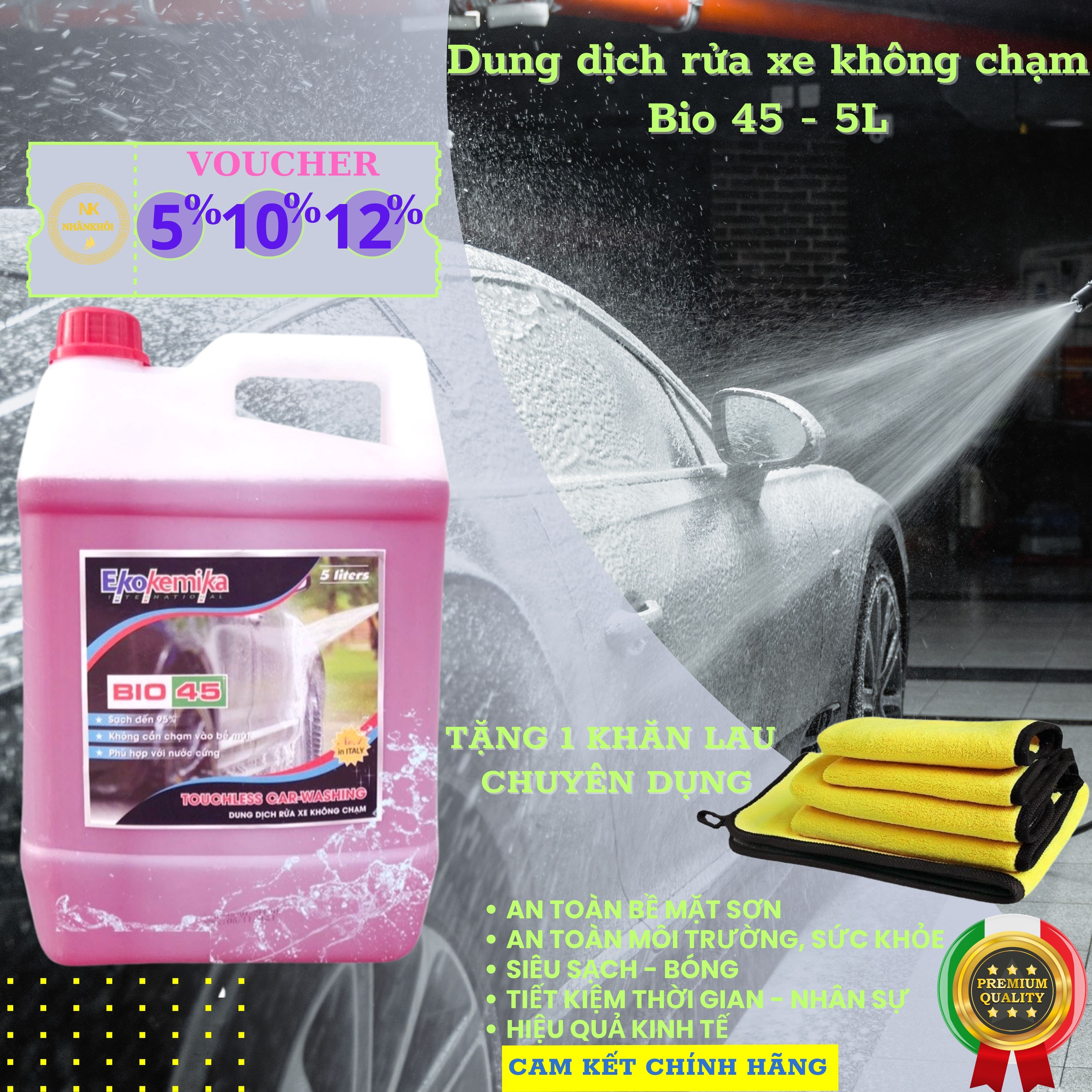 Bio 45 - 5 lít - Dung dịch rửa xe không chạm - Nước rửa xe bọt tuyết - Ekokemika