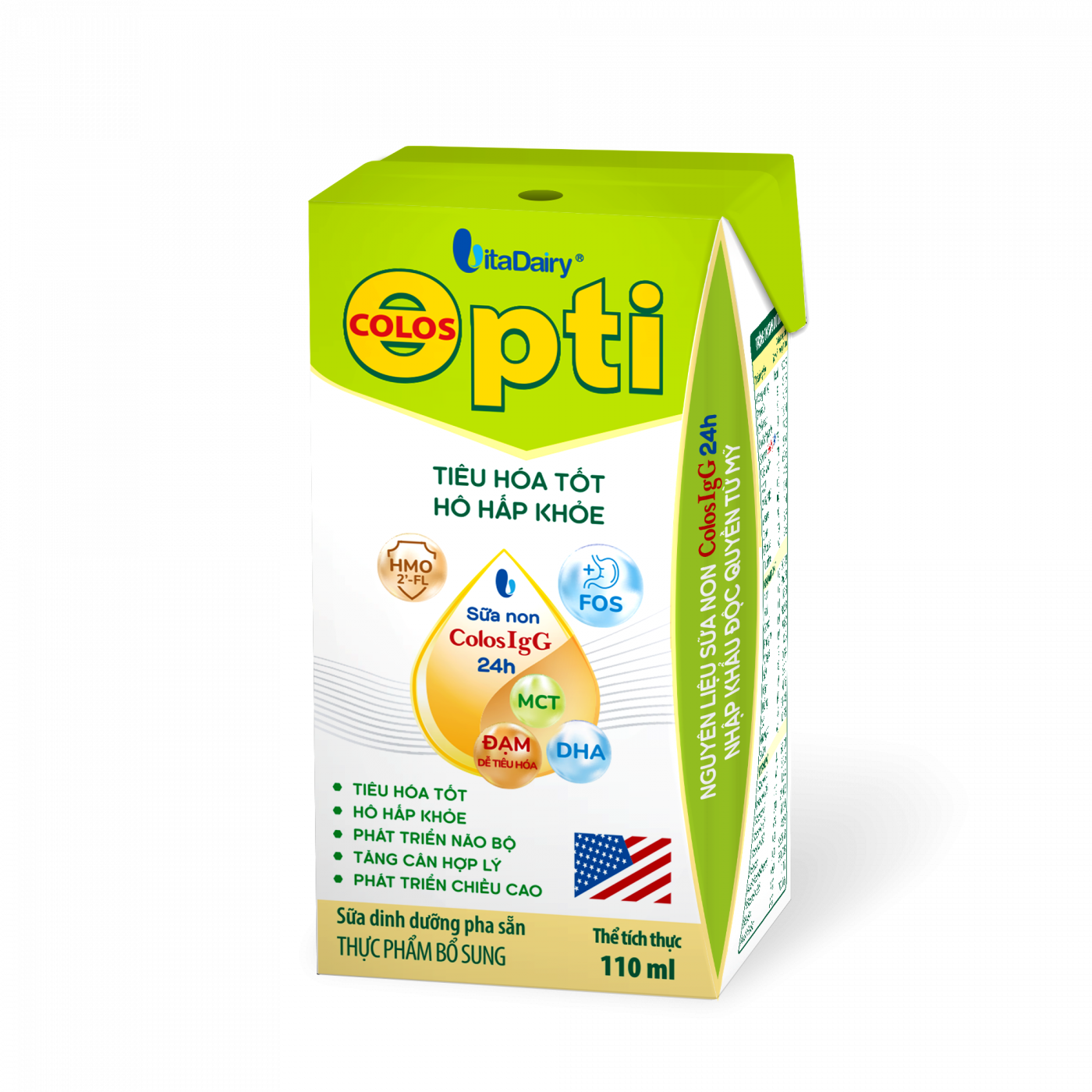 Thùng sữa pha sẵn Colos Opti 110ml - Tiêu hoá tốt, hô hấp khoẻ