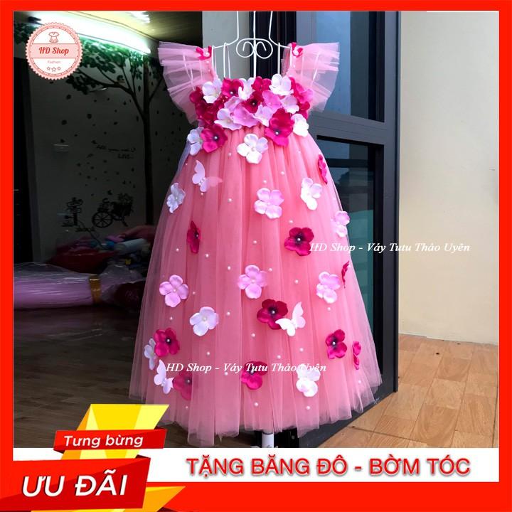 Váy cánh tiên ️️ Váy cánh tiên hồng cam đính hoa tú cầu cho bé gái 0 đến 6 tuổi