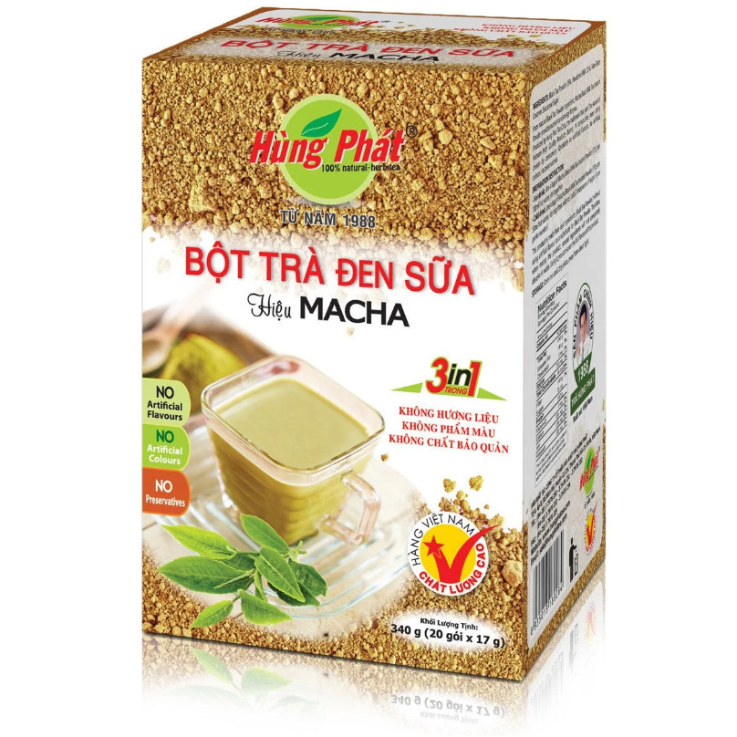 Bột Trà Đen Sữa Hiệu Macha 20 Gói/Hộp - Thương hiệu Hùng Phát: Thành Phần Tự Nhiên - Không Hương Liệu - Không Phẩm Màu - Không Chất Bảo Quản