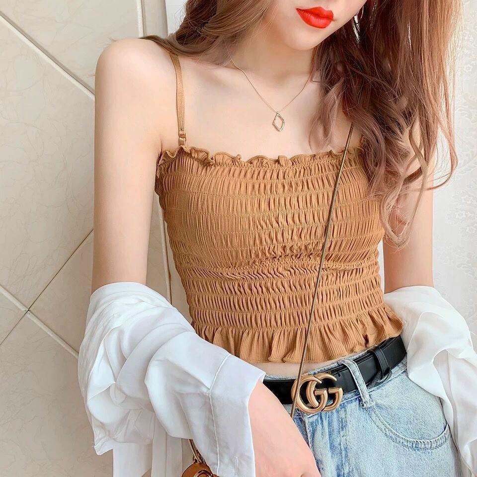 Áo Bra croptop nhún QUAI CÓ THỂ ĐIỀU CHỈNH, có mút ngực0.5cm dời, quai dời có thể điều chỉnh Hot trend, co giãn, nhiều màu để chọn lựa cho nữ Women Thun Dáng Ngắn