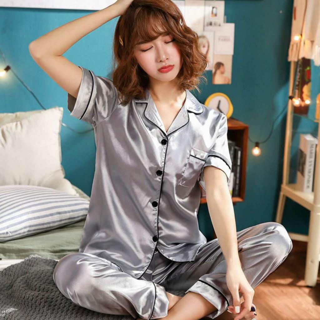 Bộ ngủ pijama lụa phi tay ngắn quần dài chất đẹp