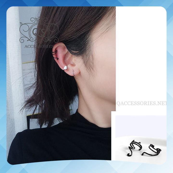 Khuyên tai bạc 925 tròn trái tim bông đính đá kẹp sát vành S925 HEART Silver Earrings QA SILVER EA220607