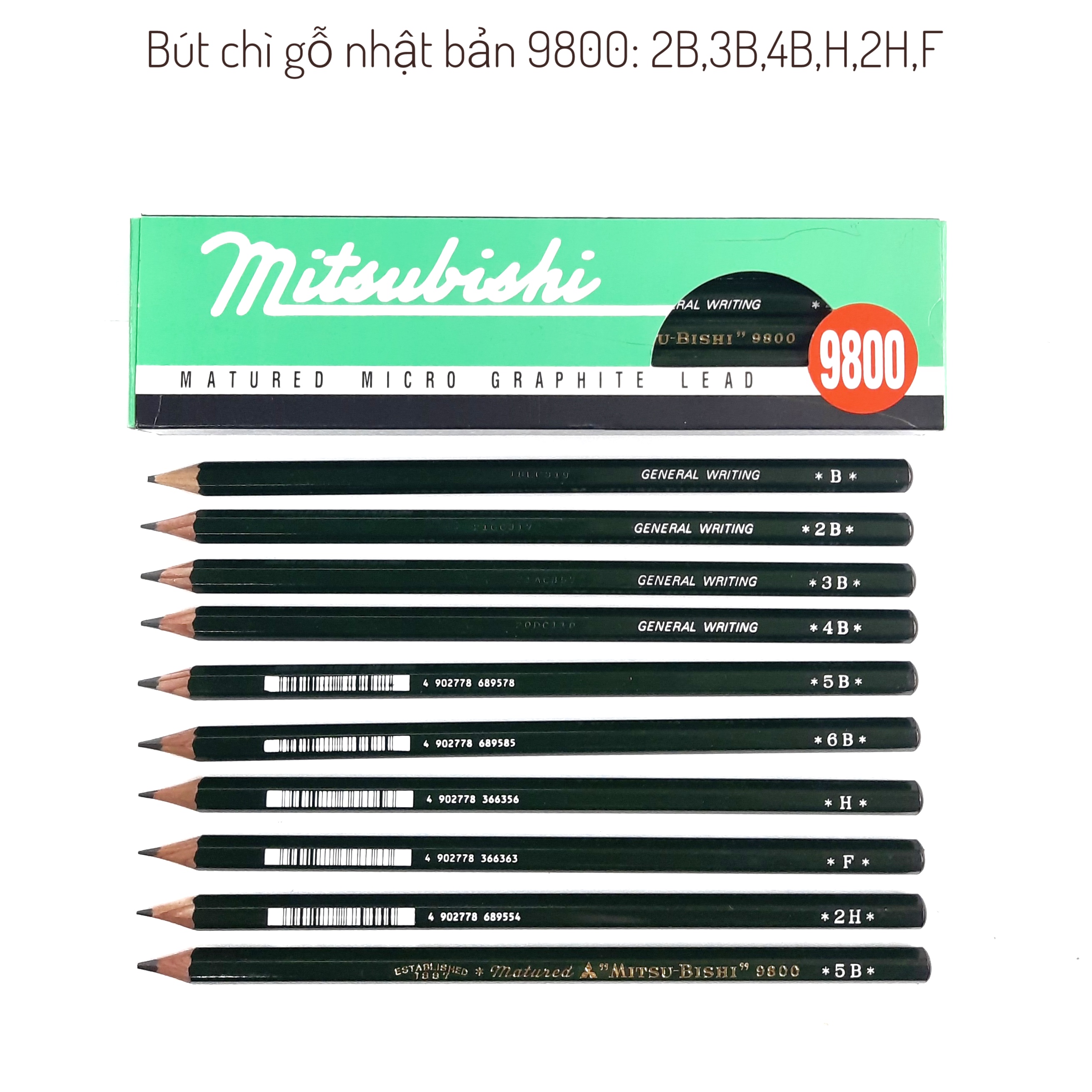 Bút chì Nhật bản mitsubishi 9800 các cỡ.bút chì phác thảo.