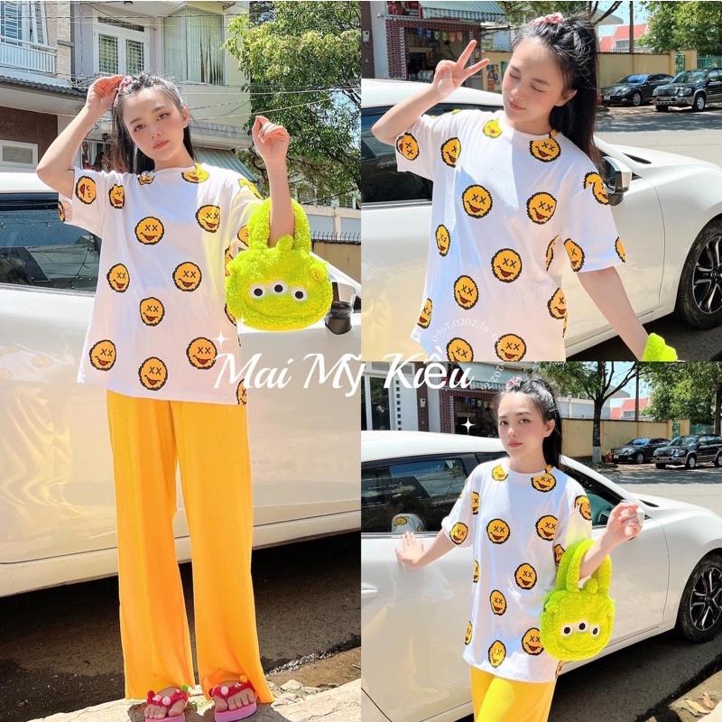 SET QUẦN ỐNG SUÔNG PHỐI ÁO THUN MẶT CƯỜI SIÊU HOT