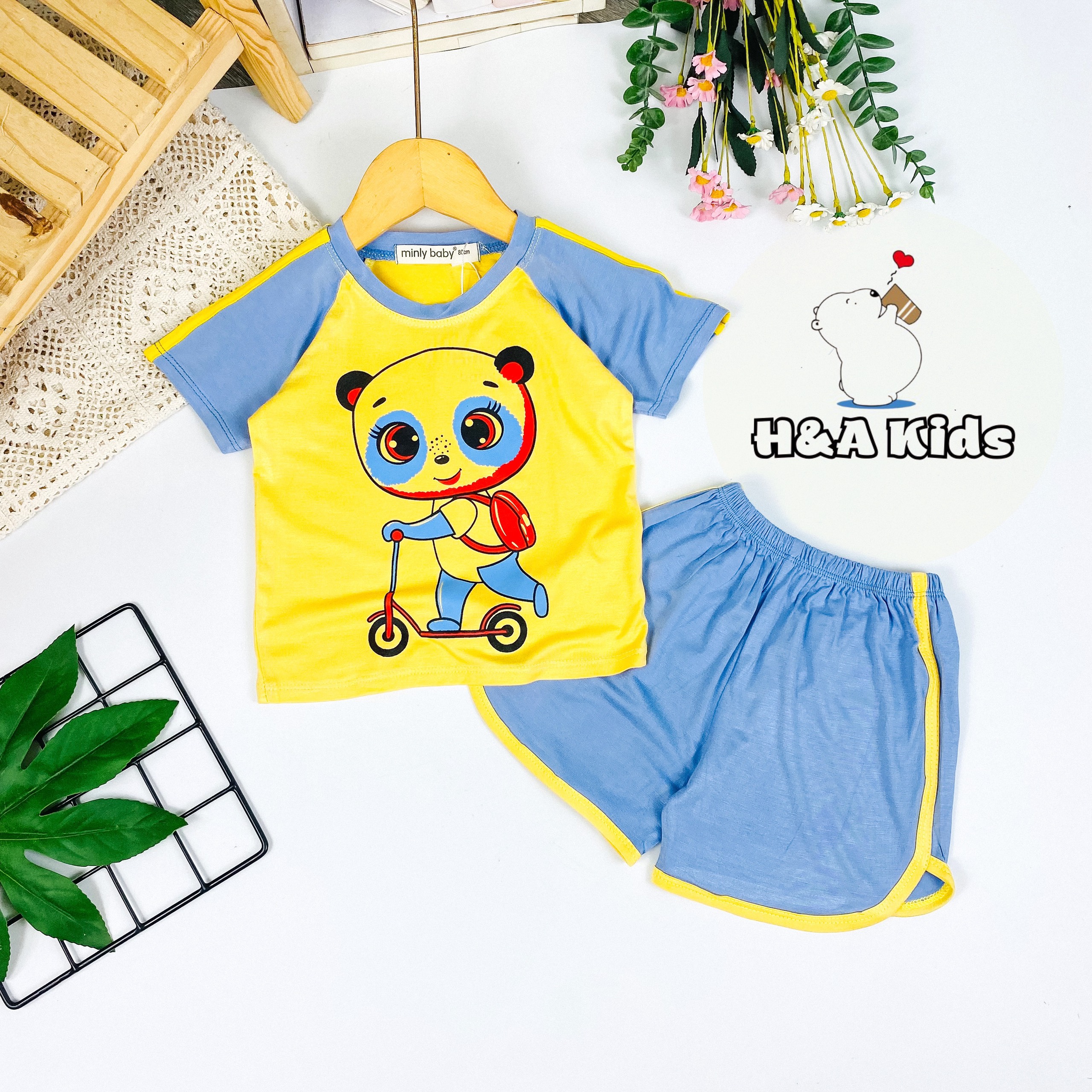 Bộ cộc bé trai Minly hình thú cotton