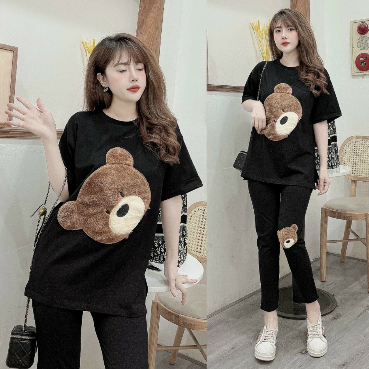 Đồ bộ thun form rộng gấu bông cao cấp