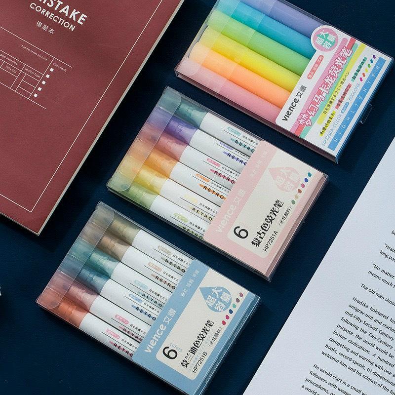 Bút dạ quang 6 màu highlight, bút đánh dấu nhớ dòng cute nhiều màu marker dễ thương