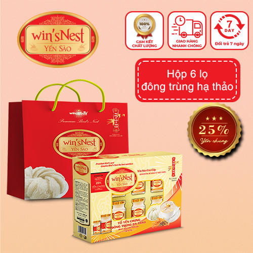 (Thùng 6 hộp) Yến Sào wins'Nest 25% tổ yến chưng đông trùng hạ thảo (6 Lọ x 70 ml / Hộp)
