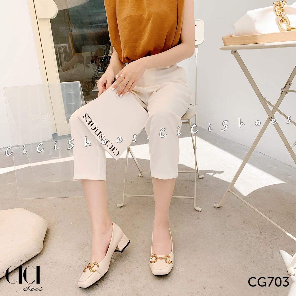 Giày cao gót nữ CiCi Shoes 3cm gót vuông, giầy da mũi vuông móc xích đồng - CG703