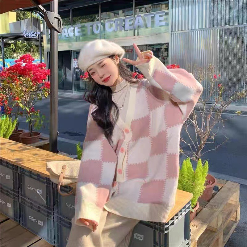 ÁO KHOÁC LEN CARO CHECKERBOARD UNISEX NAM NỮ FORM RỘNG BIG SIZE CARDIGAN ÁO LẠNH DẠO PHỐ GIÁNG SINH NOEL ÁO ĐÔI ÁO CẶP