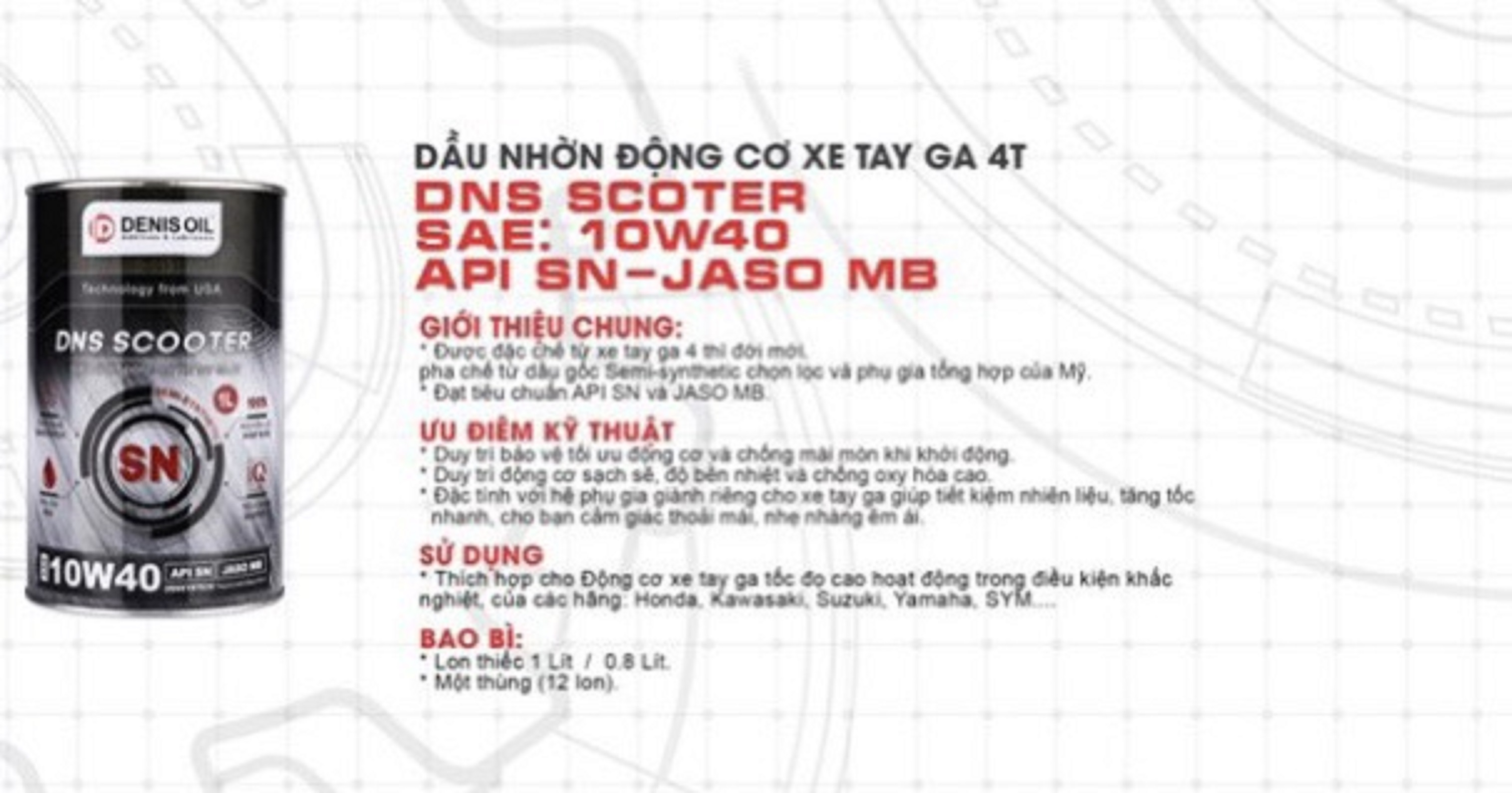 Dầu Nhớt DENIS OIL Cho Động Cơ Xe Gắn Máy 4 Thì 10W40 .