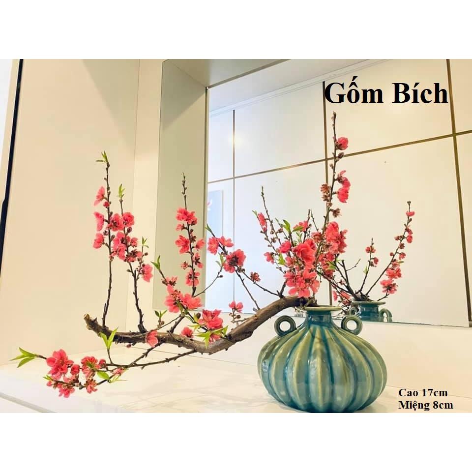 Bình Hoa Lọ Hoa Dáng Quả Bí Có Quai Men Hỏa Biến Gốm Sứ Bát Tràng - Gốm Bích