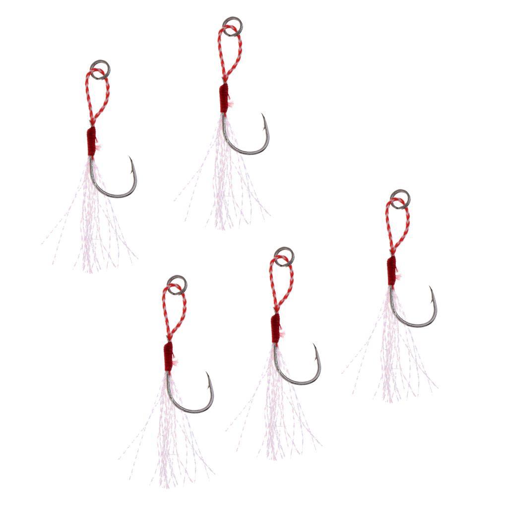 5Pcs Assist Hooks Metal Jigging Saltwater Fishing Hook with Super Strong PE Fishing Line