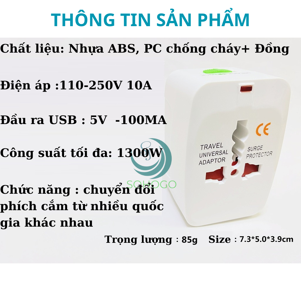 Ổ cắm điện du lịch 3 in 1 đa năng, dùng cho toàn cầu-Phích cắm chuyển đổi du lịch quốc tế Adapter