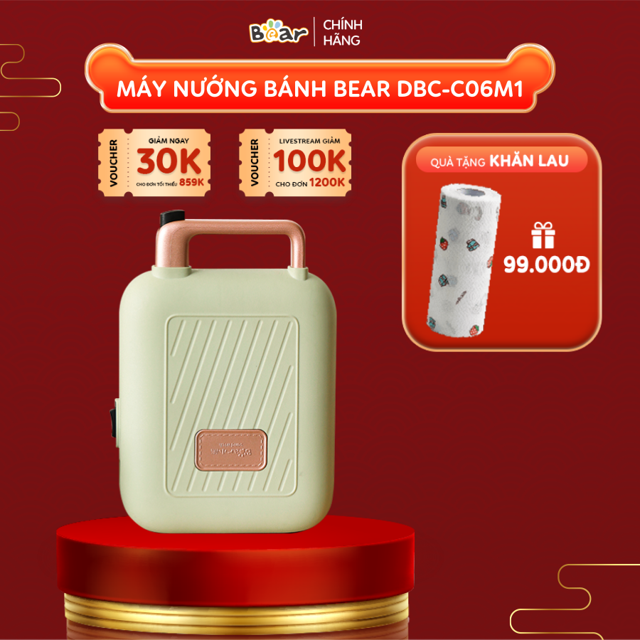 Máy Nướng Bánh Đa Năng Bear Nướng Bánh Sandwich, Crepe, Waffle Rán Trứng Xúc Xích DBC-C06M1