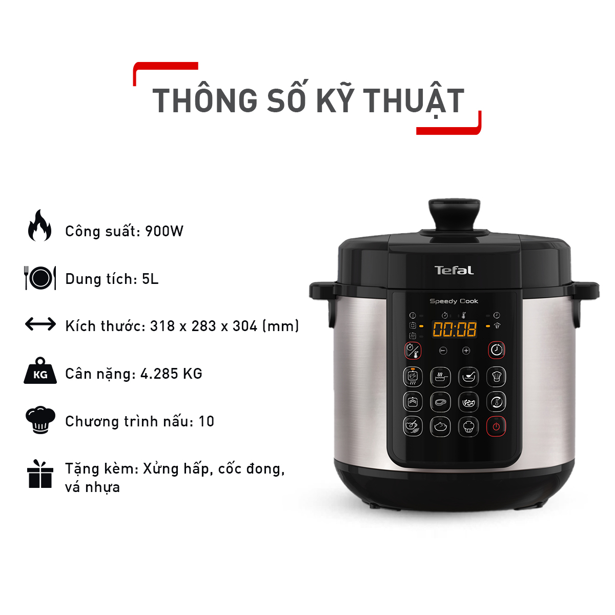 Nồi áp suất điện đa năng Tefal Speedy Cook 5L CY222D68 - Hàng chính hãng