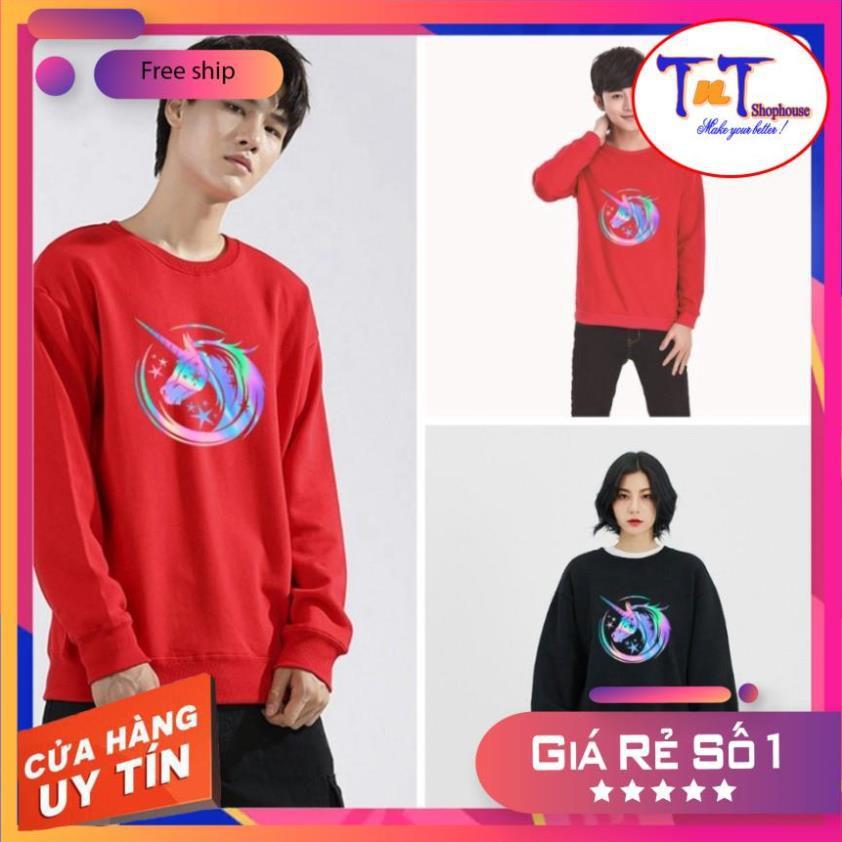 AS37 Áo Sweater Unisex ️/Áo nỉ Ulzzang phản quang unisex dài tay nam nữ - Kì Lân thời trang