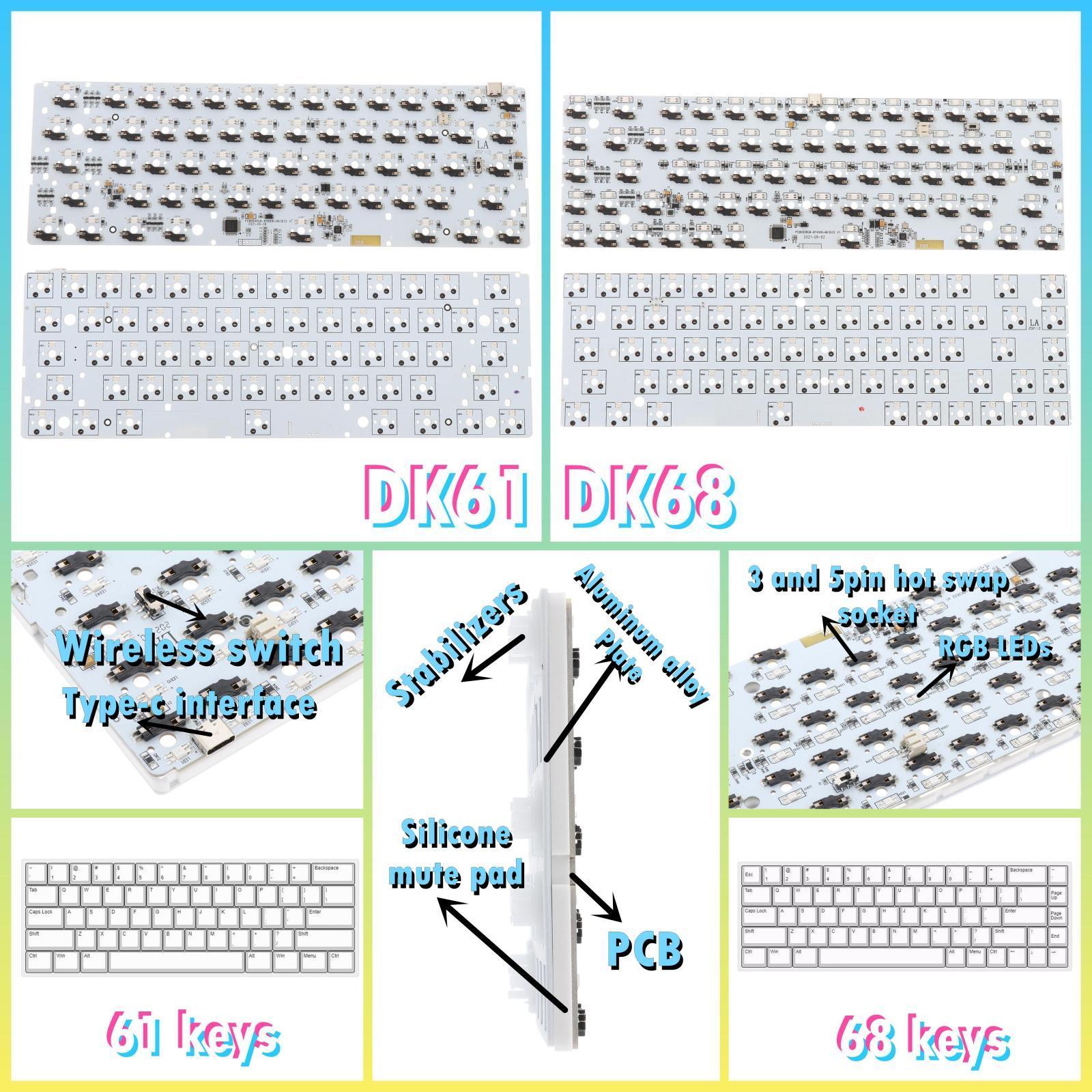 61/68 Keys Mechanical Keyboard DIY Kit for Switches for 60% / 65% Keyboard Hot-Swappable PCB Mounting Plate DIY /5Pin