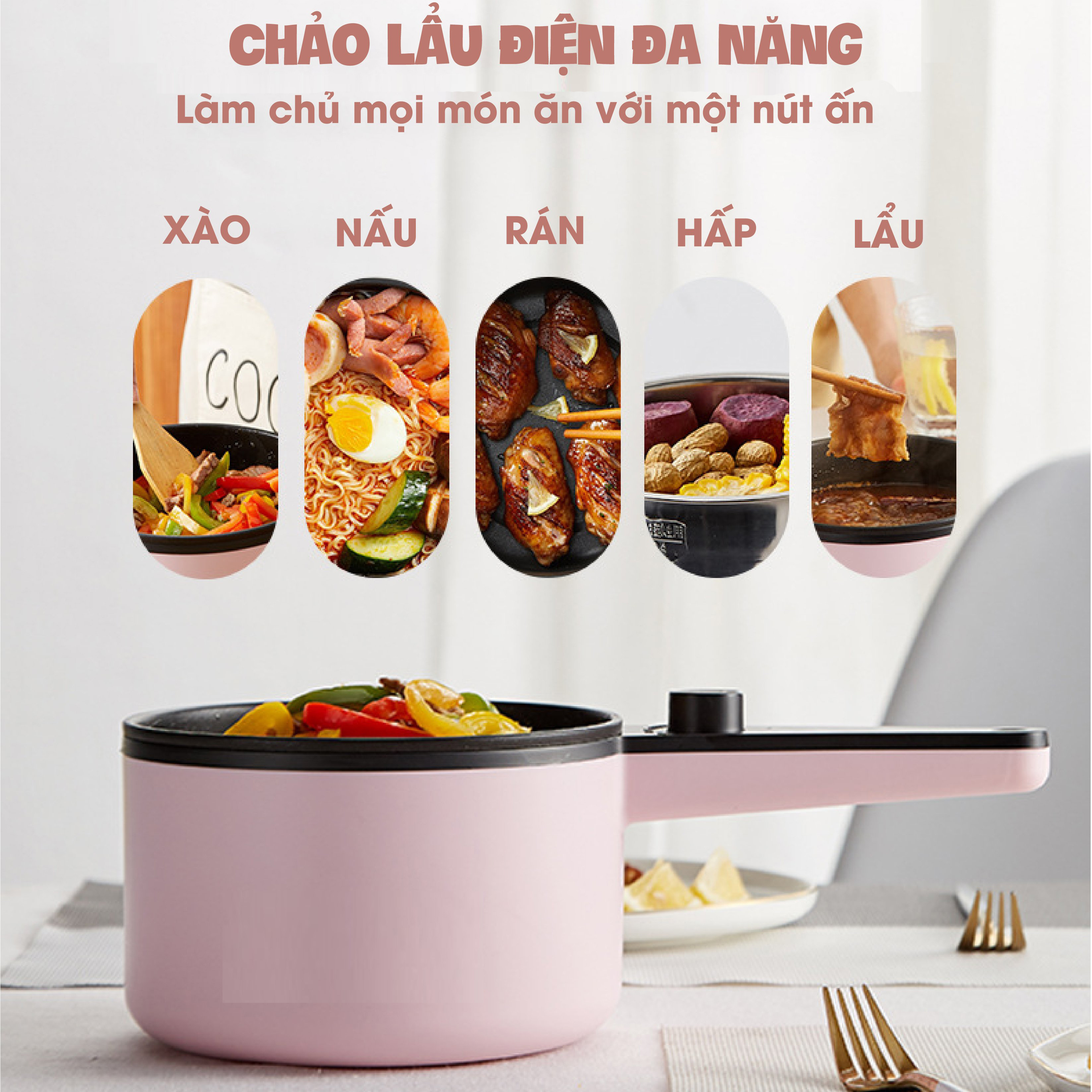 Nồi lẩu điện mini -Chảo Điện Đa Năng(Chiên, Rán, Hầm, Luộc...) Hàng Nội Địa Cao Cấp, 1200ml (giao màu ngâu nhiên )