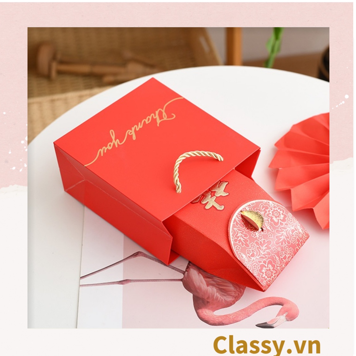 Túi giấy đựng quà tặng size lớn 25*12*33cm đơn sắc In chữ Thank you / Best with you sang trọng