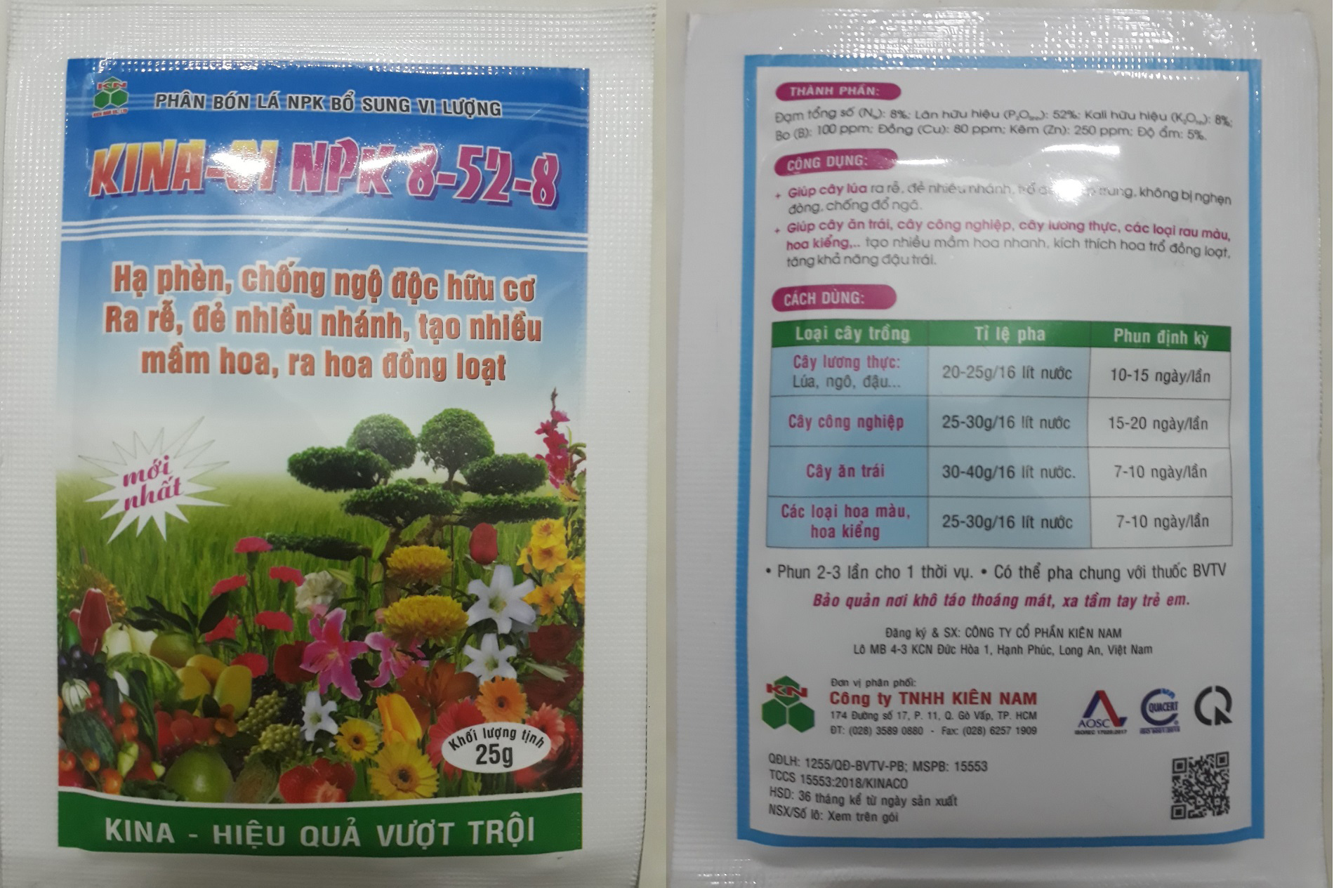 10 gói Phân bón SIÊU LÂN - KINA 01 NPK 8-52-8 bổ sung vi lượng KÍCH RỄ - ĐẺ NHÁNH - TẠO NHIỀU HOA và RA HOA ĐỒNG LOẠT