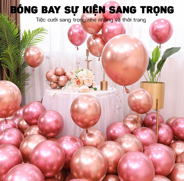 Set 10 Bóng Bay 2 Lớp Mạ Crom Siêu Nhũ Trang Trí Phòng Cưới, Sinh Nhật