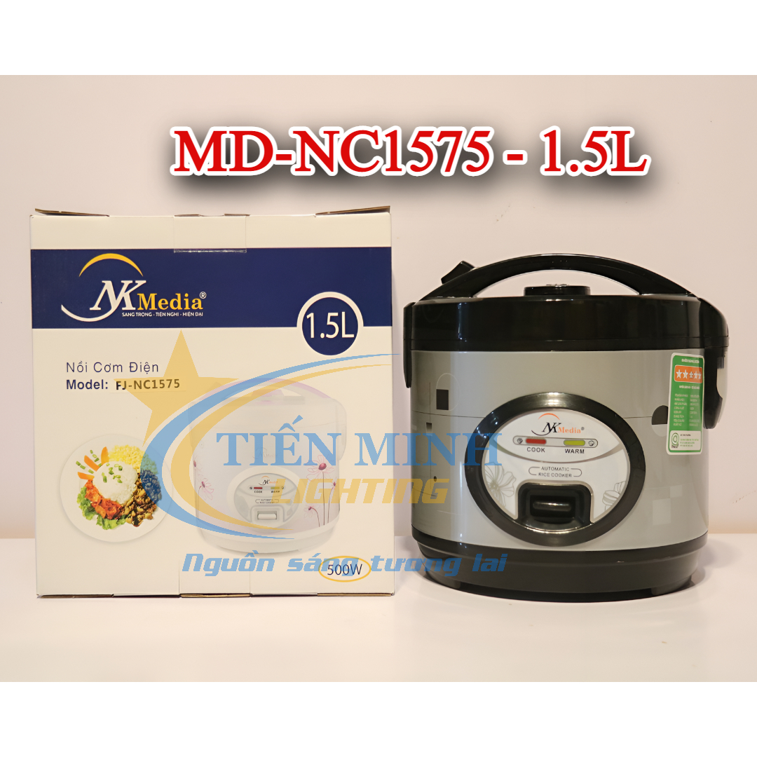 Nồi Cơm Điện Nắp Gài NK-MEDIA 1.5 LÍT MD-NC1575, Nồi Cơm Điện nấu nhanh và giữ ấm, Hợp kim nhôm phủ chống dính Whitford (USA)