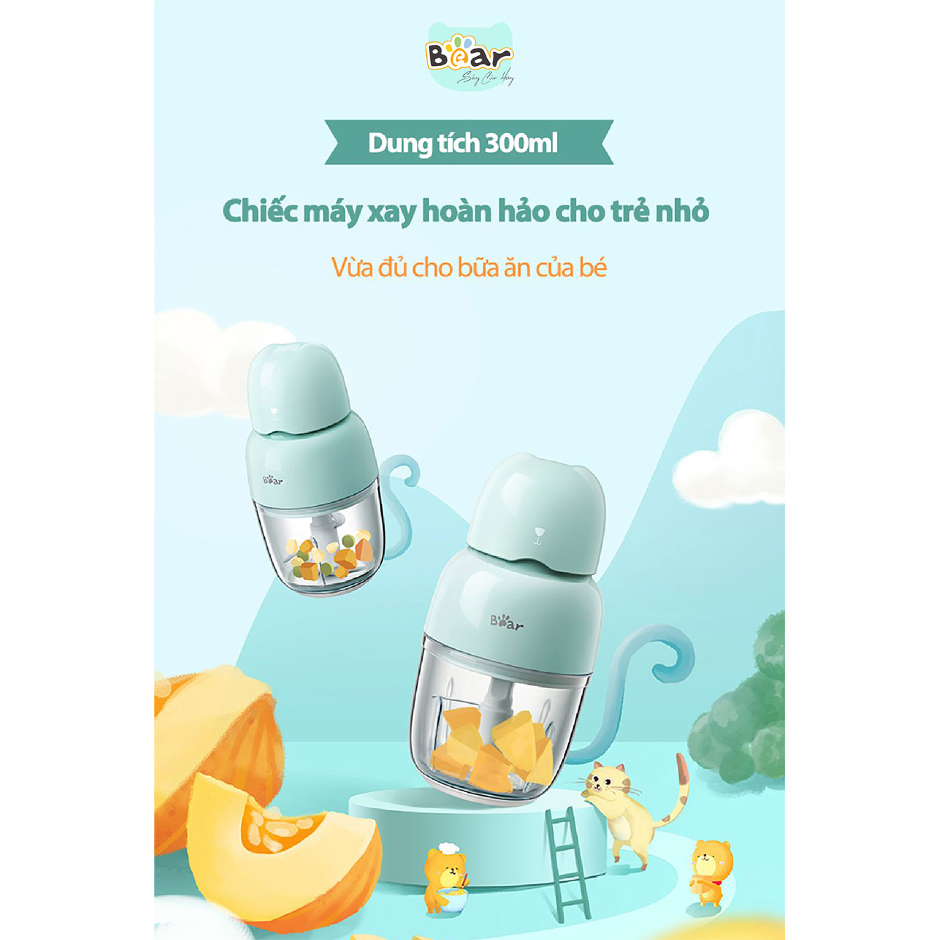 Máy xay thực phẩm mini hiệu Bear, model: QSJ-B01P1/CH-4H01T - Hàng chính hãng