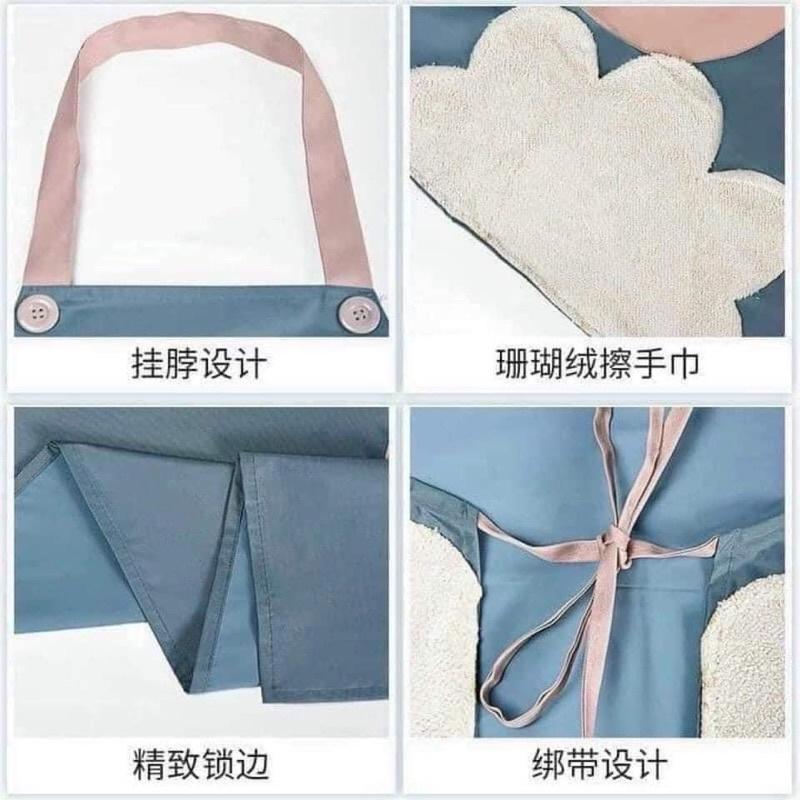 Tạp dề nấu ăn hoạ tiết hoa thỏ chống nước có túi