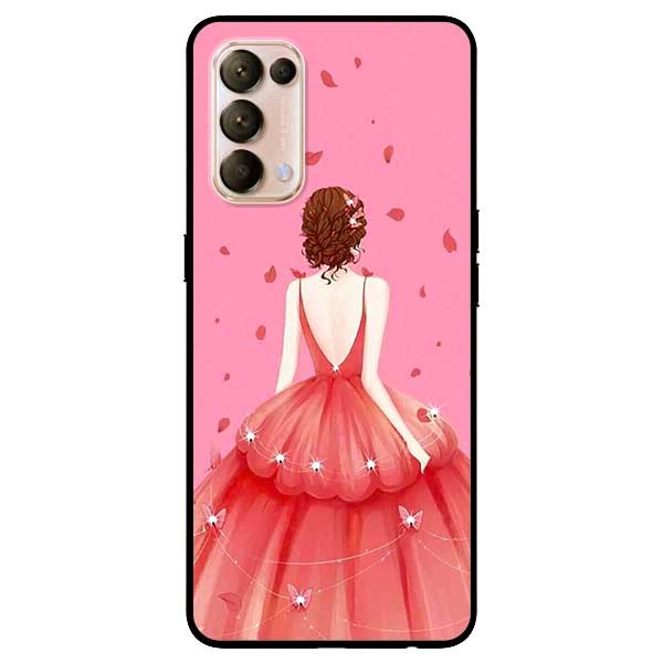 Ốp lưng dành cho Oppo Reno 5 mẫu Cô Gái Váy Hồng