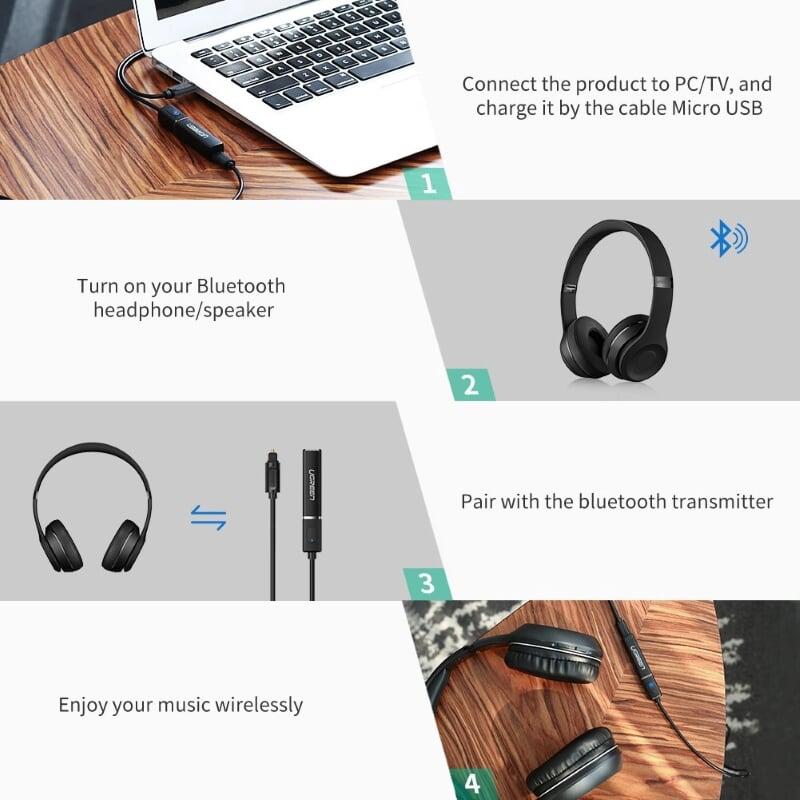 Ugreen UG40761CM107TK BT 4.2 màu Đen Bộ phát âm thanh Bluetooth 4.2 chuẩn 3.5mm - HÀNG CHÍNH HÃNG