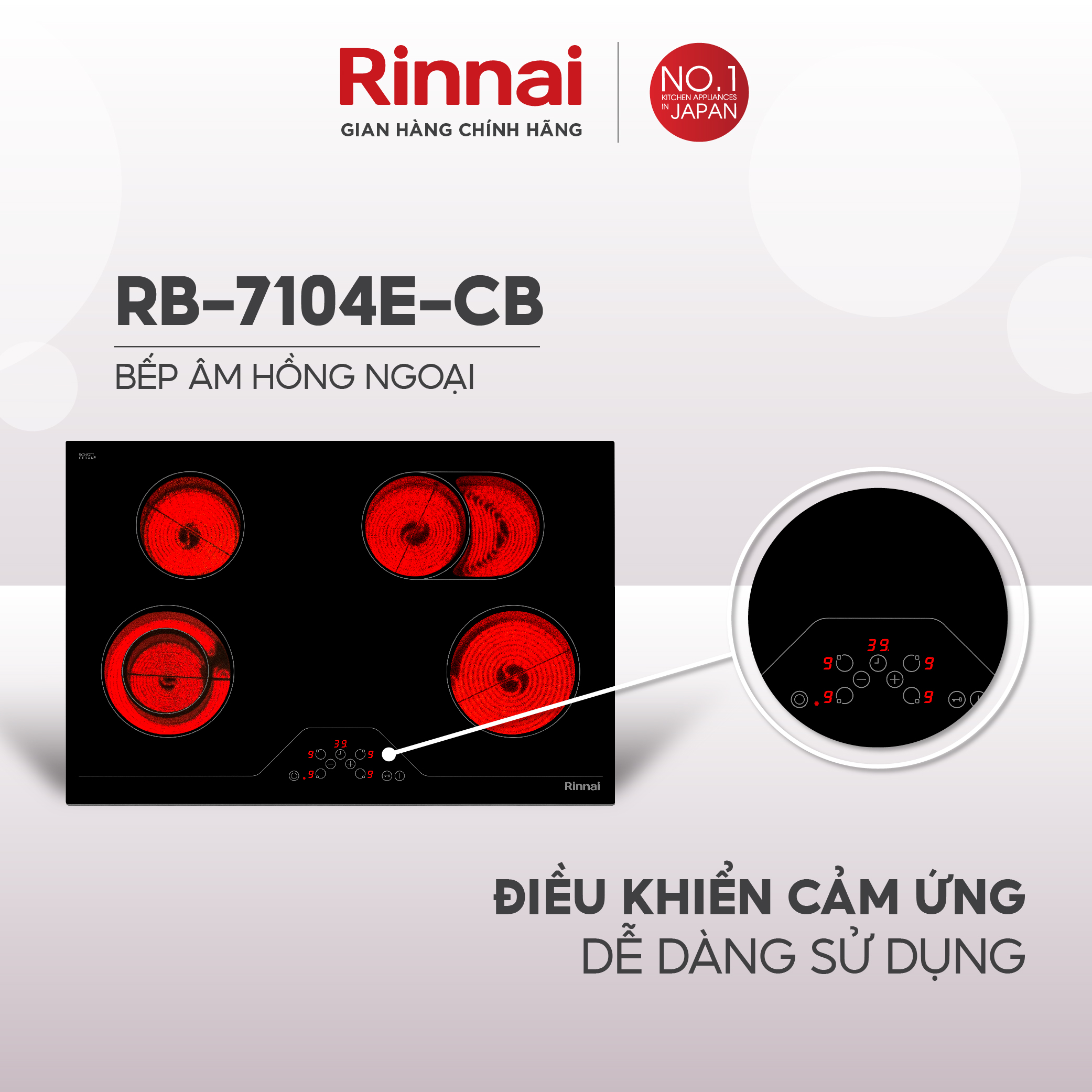 Bếp hồng ngoại Rinnai RB-7104E-CB mặt kính Schott 6000W - Hàng chính hãng.