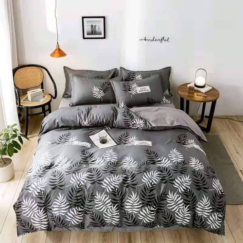 Chăn Ga Gối Đệm -Sét Chăn Ga Gối Lá Me Xám Poly Cotton