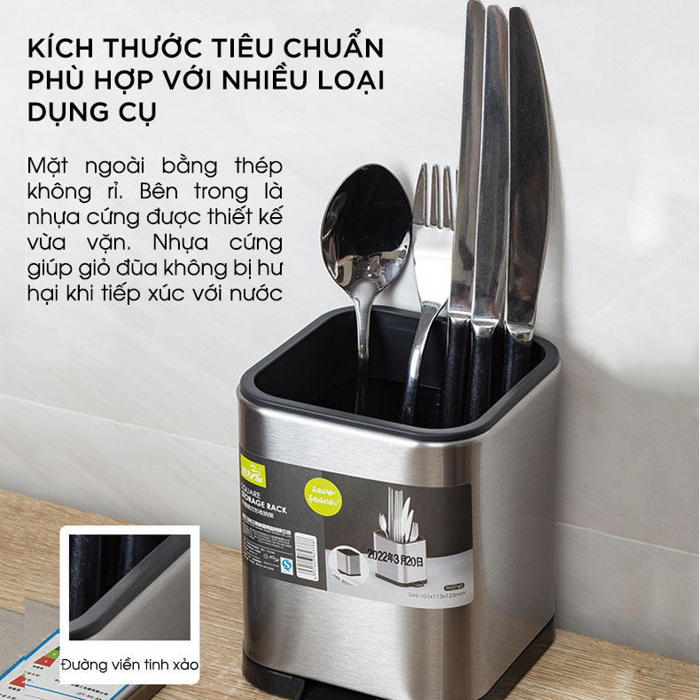 Hộp Đựng Dao Dĩa Đũa Bằng Thép Không Gỉ Cao Cấp Thương Hiệu FEIDASH 