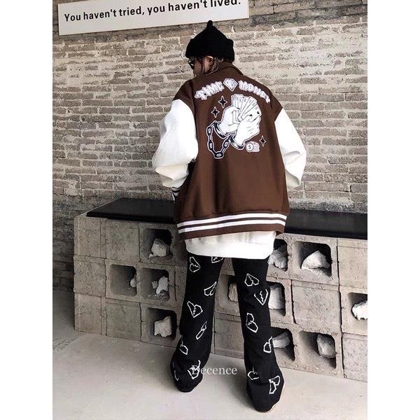 Áo Varsity Jacket Ullzang TIME MONNEY - Áo khoác Cardigan Bomber Unisex phối bo siêu hot - OCEAN.CLO