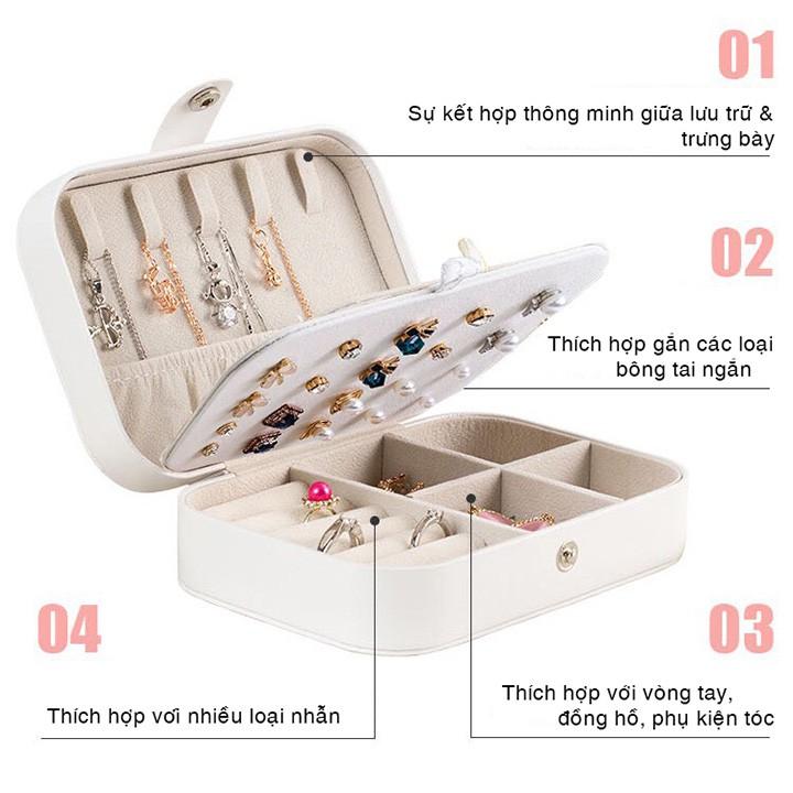 Hộp đựng trang sức bọc da sang trọng, Hộp đựng nữ trang đựng nhẫn, khuyên tai và các loại trang sức tiện lợi