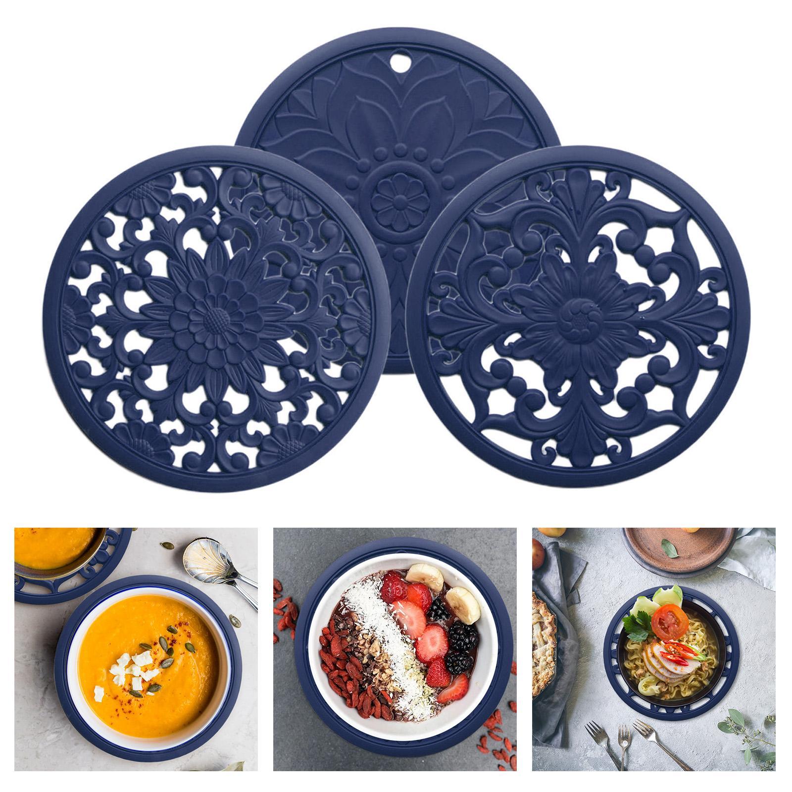 6x Round Silicone Hot Pads Countertop Tableware Bowl Mat Trivet Dining Room