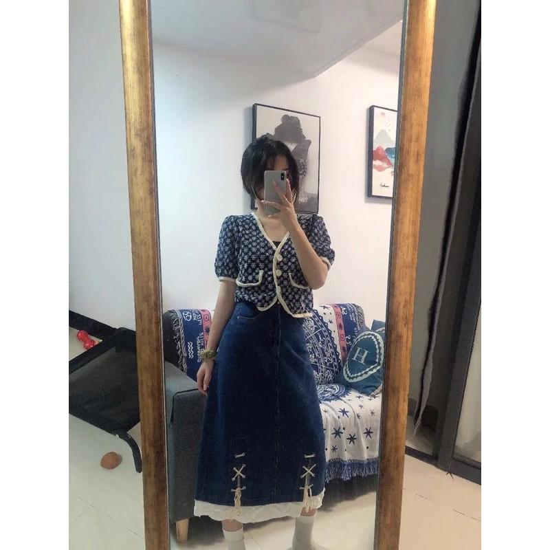 Váy bò dáng dài phối nơ siêu xinh