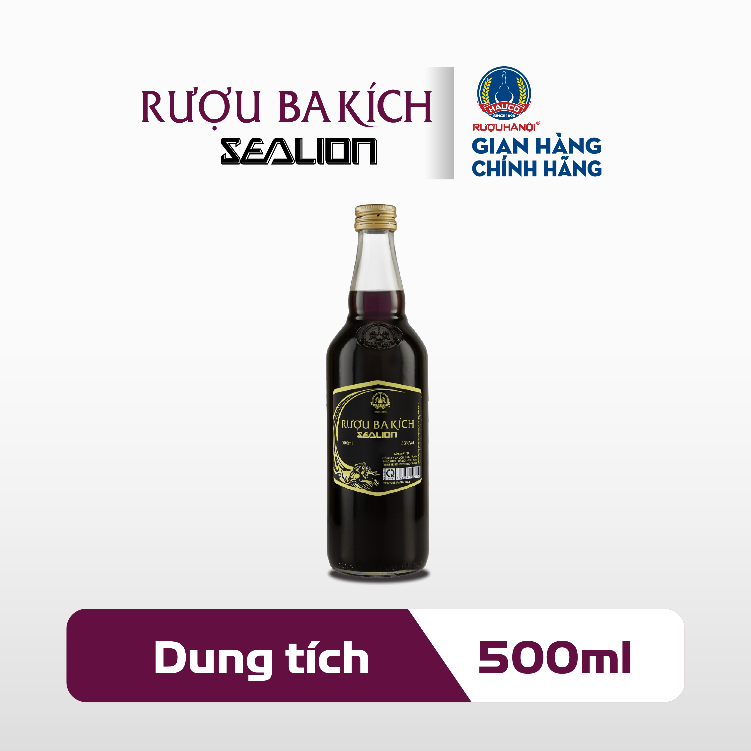 Rượu Ba Kích Sealion HALICO nồng độ 33% chai 500ml không kèm hộp