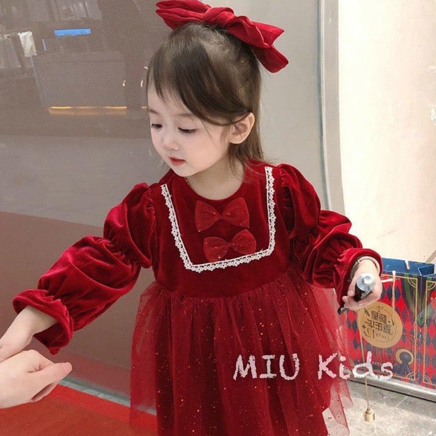 Váy công chúa nhung lót lông cao cấp cho bé gái