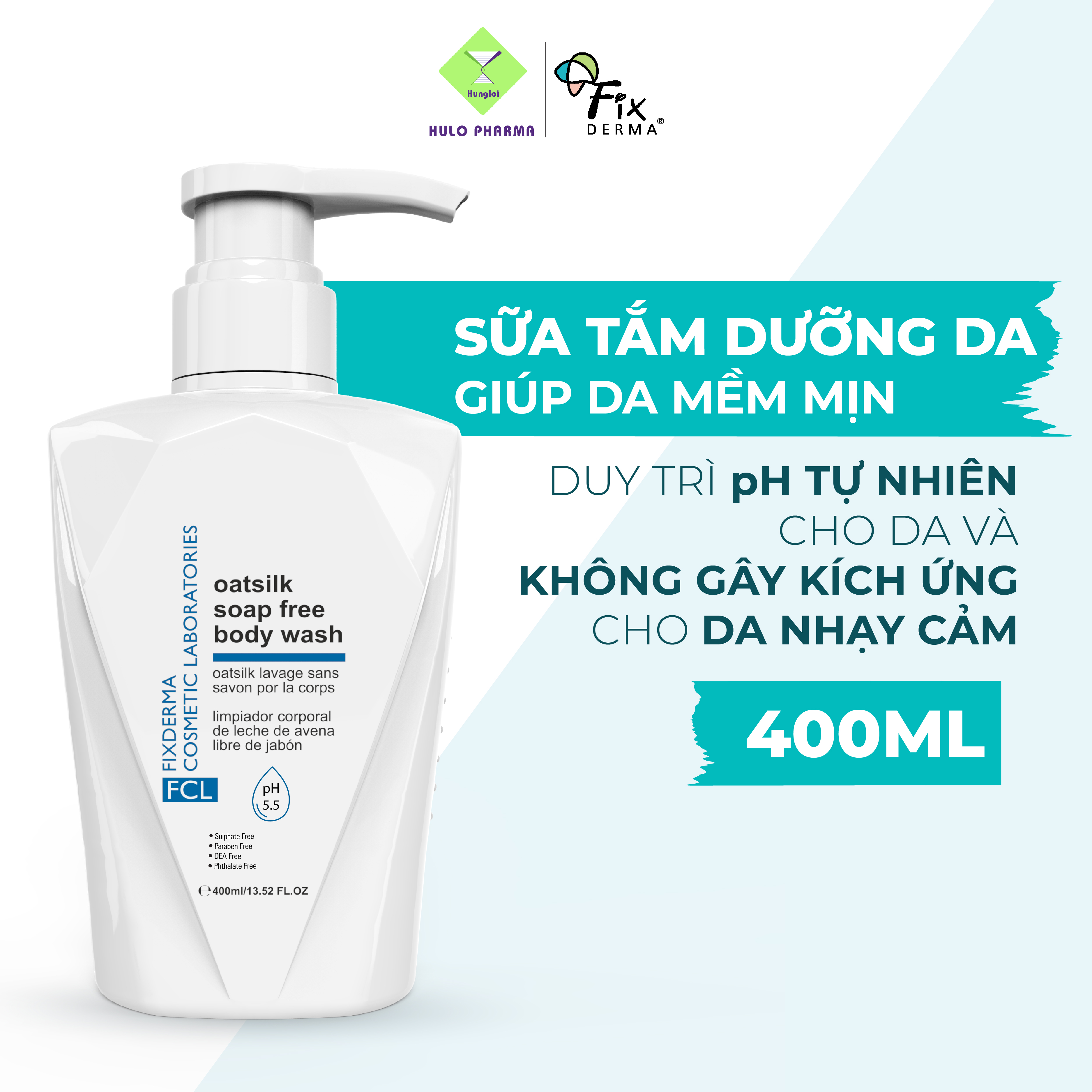 Sữa Tắm Dưỡng Ẩm Cho Da Nhạy Cảm Fixderma FCL Oatsilk Soap Free Body Wash (400ml)