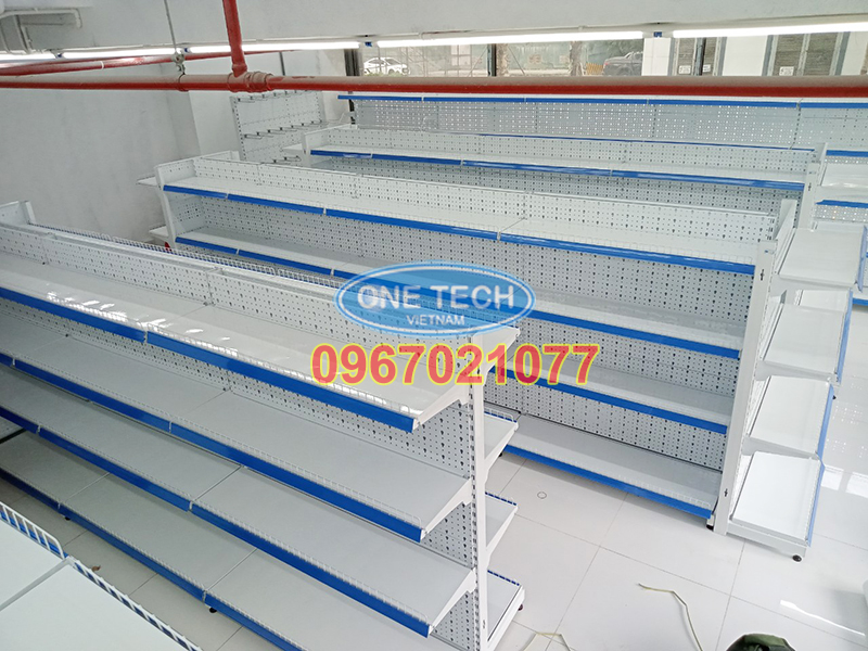 Kệ siêu thị đôi tôn đục lỗ C1500 x D900 x R750 x 4 tầng